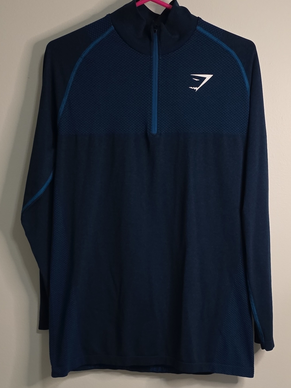 Gymshark Men's Blue Mock Neck 1/4 Zip Long Sleeve Activewear Top in size L